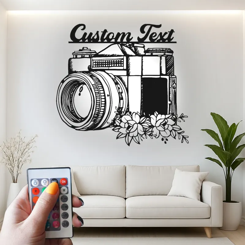 Custom Camera Led Light Metal Wall Art Personalized Photographer Gift Studio or Office Decor