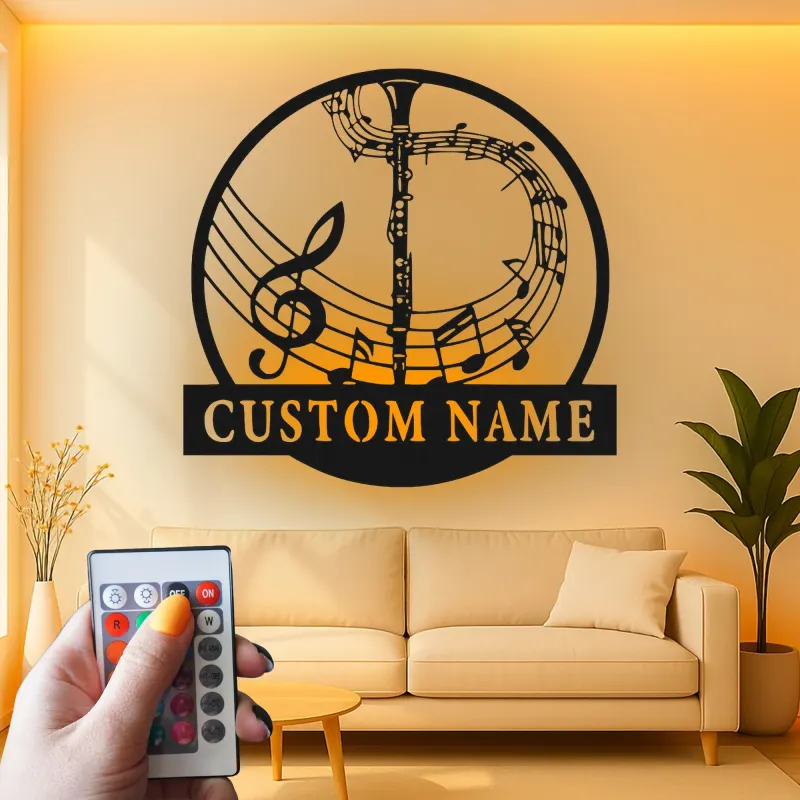 Custom Clarinet Metal Wall Art | LED Backlit Music Studio Sign | Personalized Musician Gift | Premium Band Decor