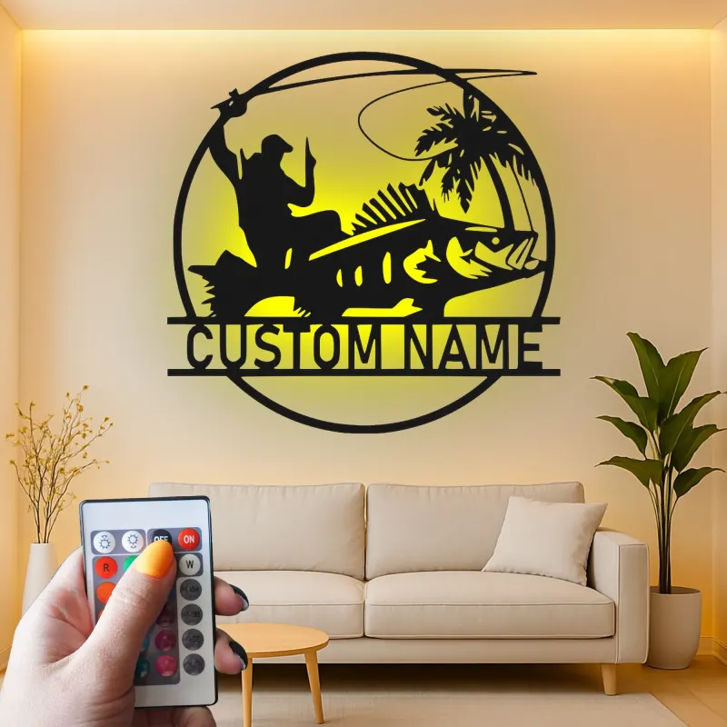 Personalized Fisherman Light | Custom LED Metal Sign for Anglers | Lake House & Man Cave Wall Art Decor