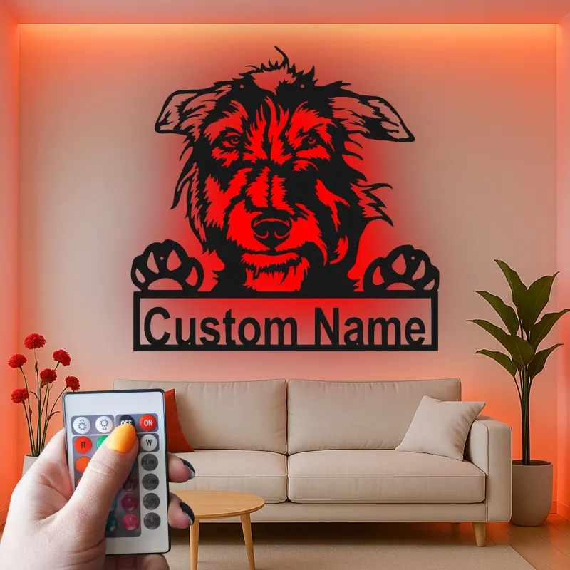 Custom Terrier Dog Led Light Metal Wall Art Personalized Pet Parent Gift Living Room Dog Decor