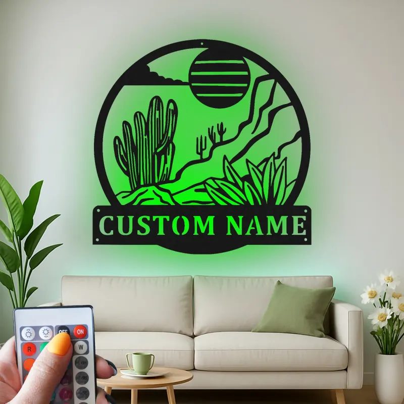 Décoration murale en métal personnalisée Paysage désertique avec rétroéclairage LED Cadeau pour les amoureux de la nature Décor de salon ou de bureau