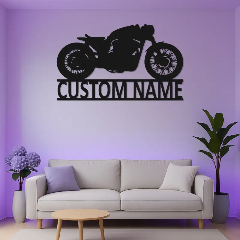 Insegna metallica personalizzata Cafe Racer | Arte murale LED per moto | Arredo garage personalizzato e regalo per biker