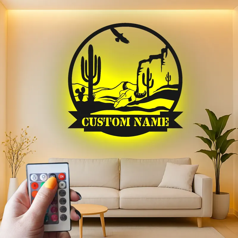 Custom Desert Landscape Led Light Metal Wall Art Personalized Southwest Decor Gift Living Room Western Style