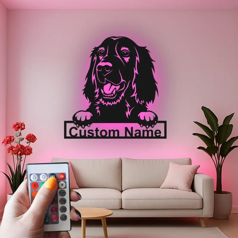 Décoration murale en métal LED personnalisée pour chien, cadeau pour les amoureux des animaux, décoration de salon ou de chambre