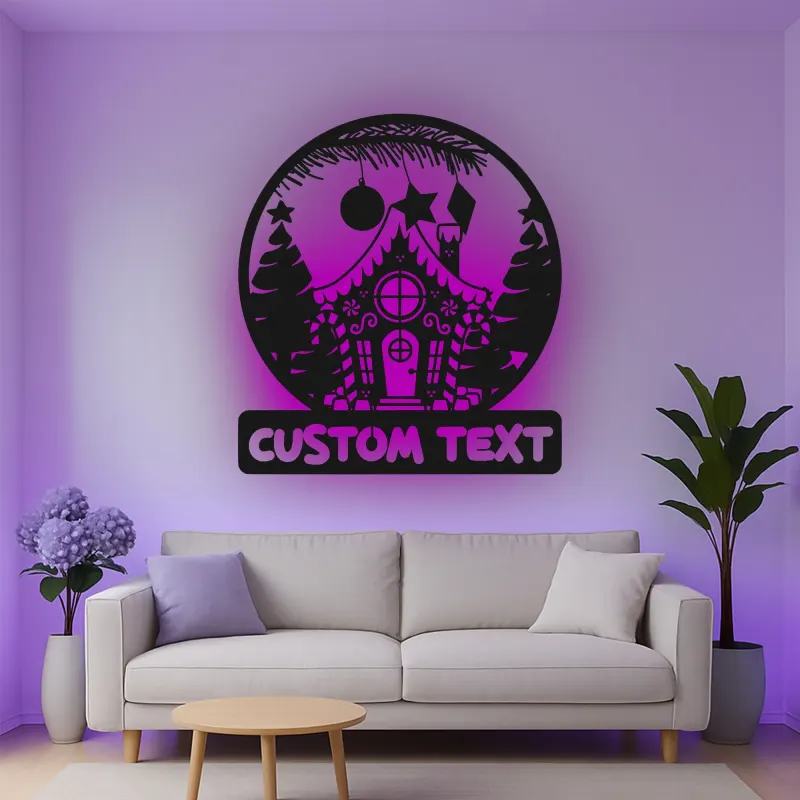 Décoration murale en métal LED personnalisée - Maison en pain d'épice