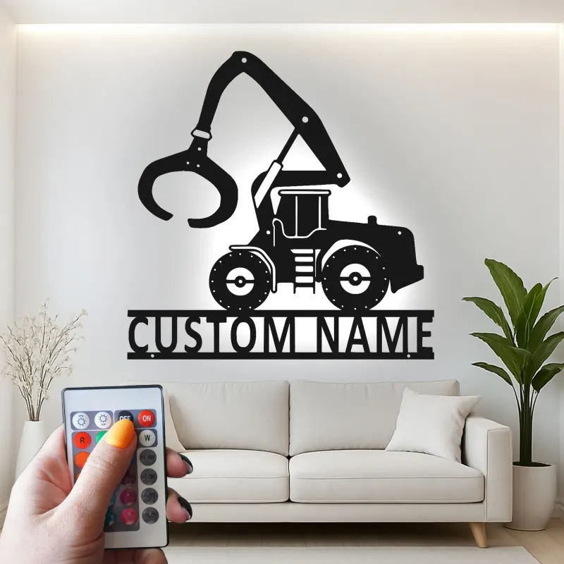 Insegna in metallo LED personalizzata per escavatore - Regalo di costruzione per lui - Decorazione per garage o laboratorio