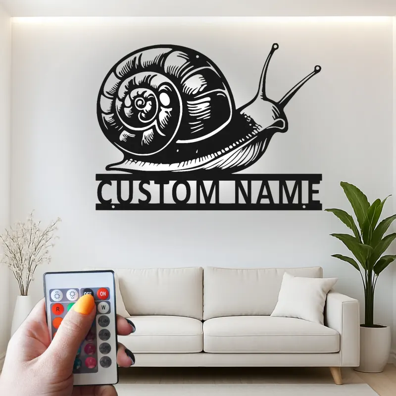 Custom Snail Metal Wall Art with LED | Personalized Gardener Gift | Outdoor Patio & Garden Decor | Realistic Silhouette Sign