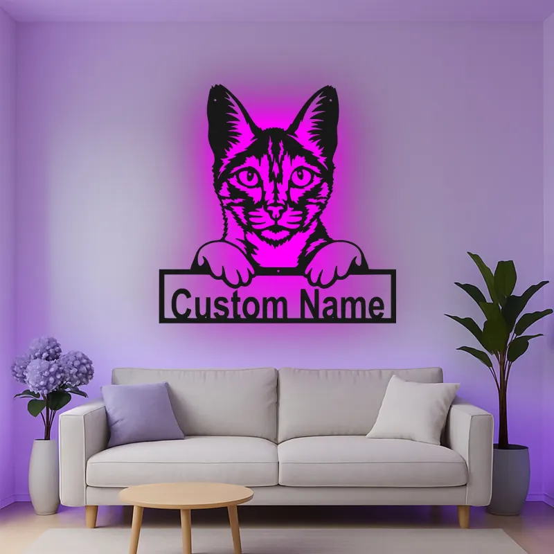 Custom Cat Led Light Metal Wall Art Personalized Gift for Cat Lovers Living Room or Bedroom Pet Decor