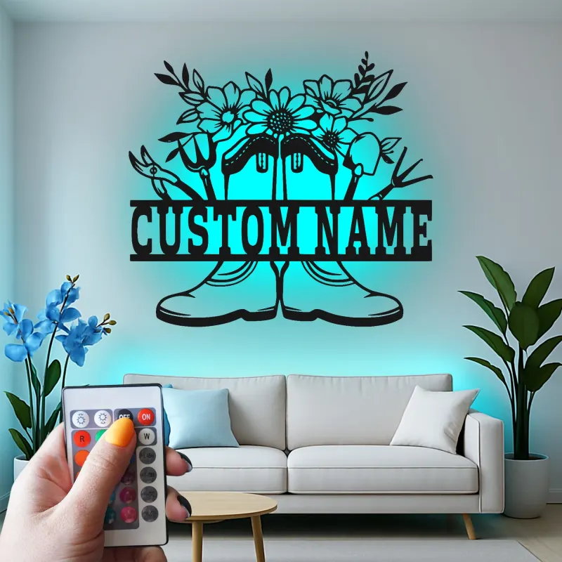 Personalized Gardener Name Sign with LED | Custom Metal Wall Art for Garden | Outdoor Patio Decor Gift