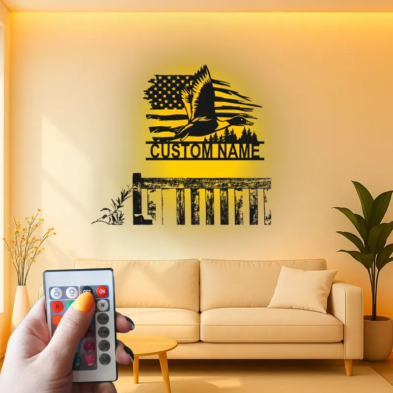 Custom Flying Duck Led Light Metal Wall Art Personalized Gift for Nature Lovers Rustic Cabin Decor