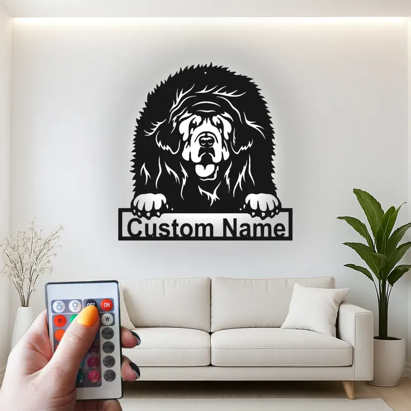 Tibet Mastiff Metall-Wandkunst | Personalisierte Hundeporträt LED-Leuchte | Geschenk für Tierliebhaber | Realistische Wohnkultur