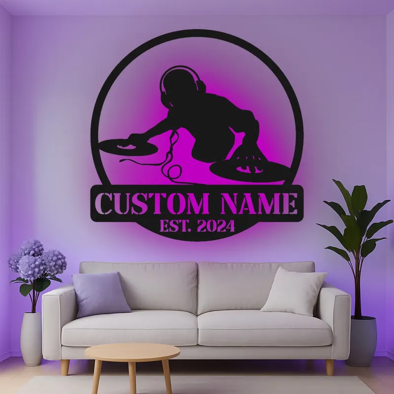 Custom DJ Turntable Led Light Metal Wall Art Music Lover Gift Studio or Game Room Decor