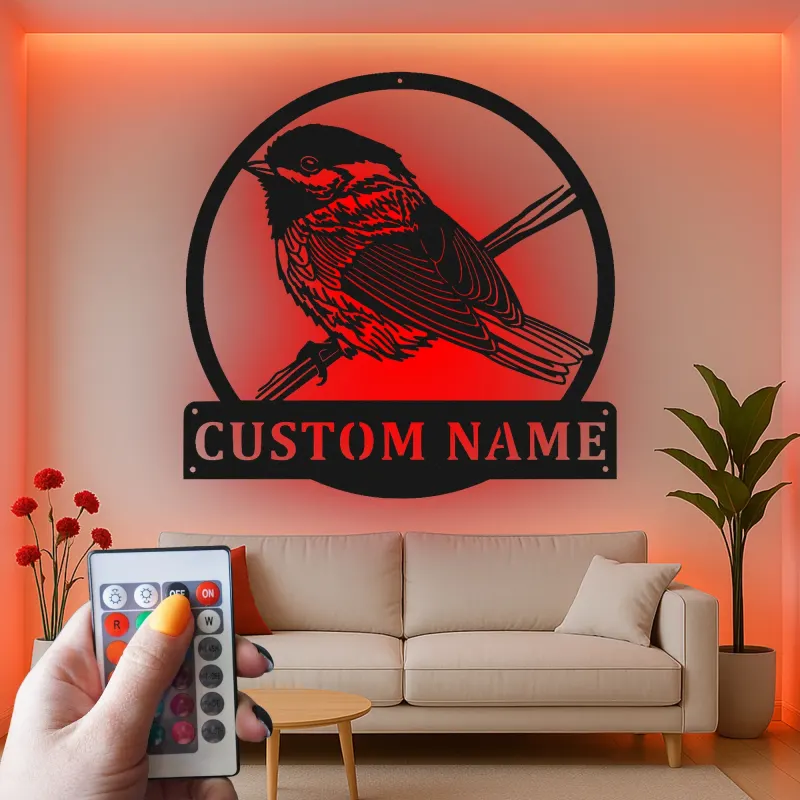 Personalisierte Vogel LED-Beleuchtung Metall-Wandkunst Geschenk für Naturliebhaber Schlafzimmer oder Wohnzimmer Dekor 1