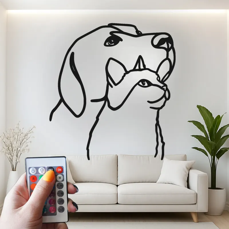 Cartel de metal personalizado con silueta de perro y gato y luz LED, regalo para amantes de mascotas, decoración para salón u oficina