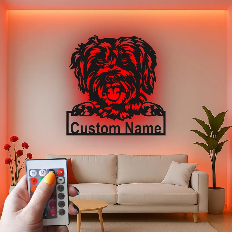 Décoration murale en métal personnalisée en forme de silhouette de chien avec rétroéclairage LED - Cadeau pour parent d'animal - Décor pour salon ou espace pour animaux