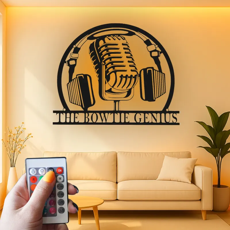 Individuelles Podcast-Mikrofon-Schild | LED Metall-Wandkunst für Musikstudio | Vintage Mikrofon Dekor für Podcaster, DJ Geschenk