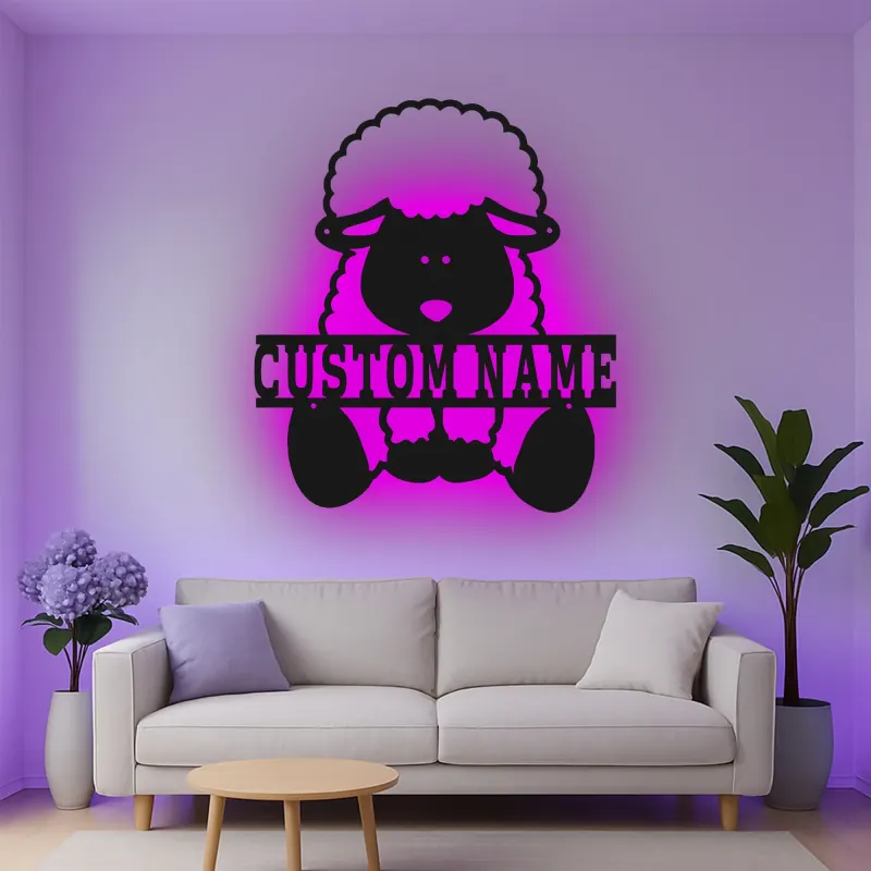 Personalisiertes Schaf LED Metall-Wandkunst für das Kinderzimmer – Geschenk für die Farmtier-Dekoration im Schlafzimmer