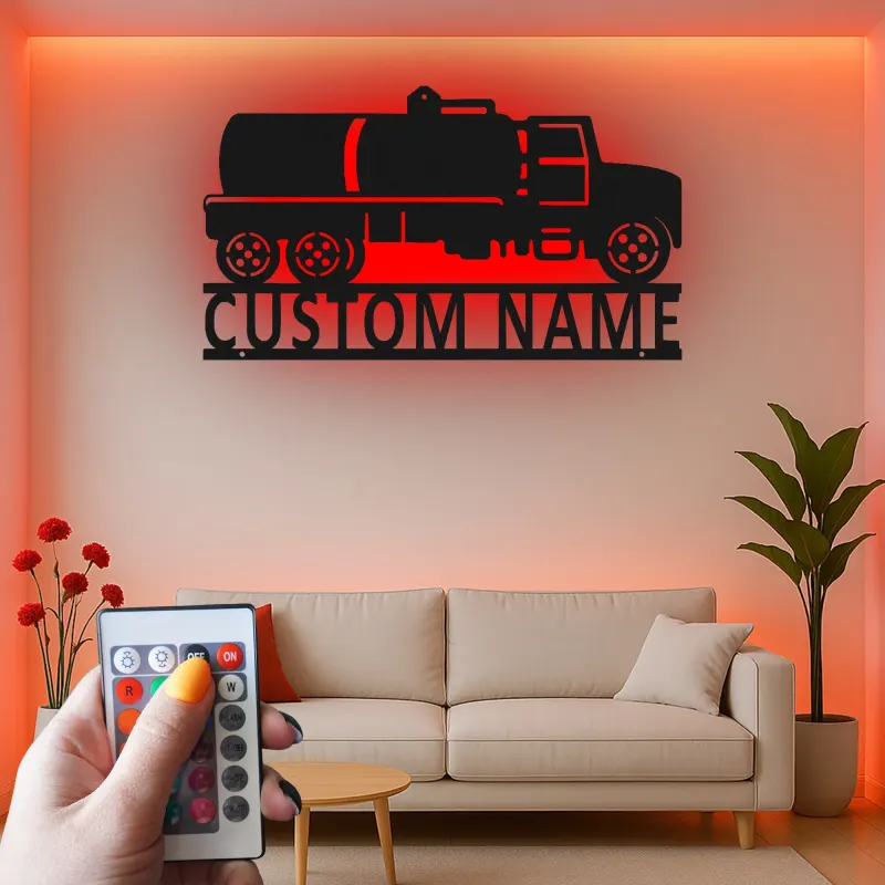 Insegna in metallo LED per camion cisterna | Insegna da parete personalizzata per ufficio | Decorazione industriale personalizzata per camionisti e logistica