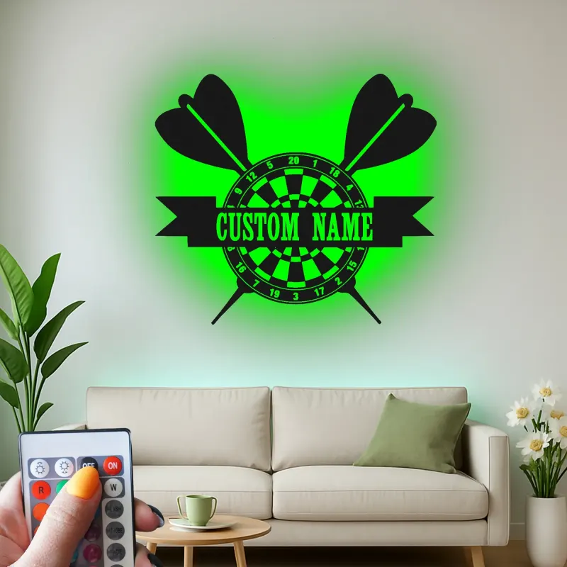 Insegna in metallo LED personalizzata per dartboard regalo per giocatori di freccette decorazione per sala giochi