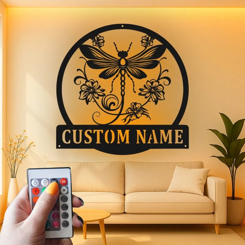 Insegna in metallo personalizzata con lucciole e fiori LED per amanti della natura, regalo per camera da letto o decorazione da giardino