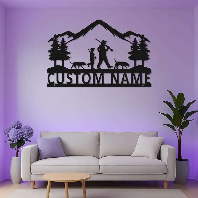 Custom Hunting Scene LED Metal Art | Personalized Father & Son Wall Sign | Outdoorsman Gift & Cabin Decor