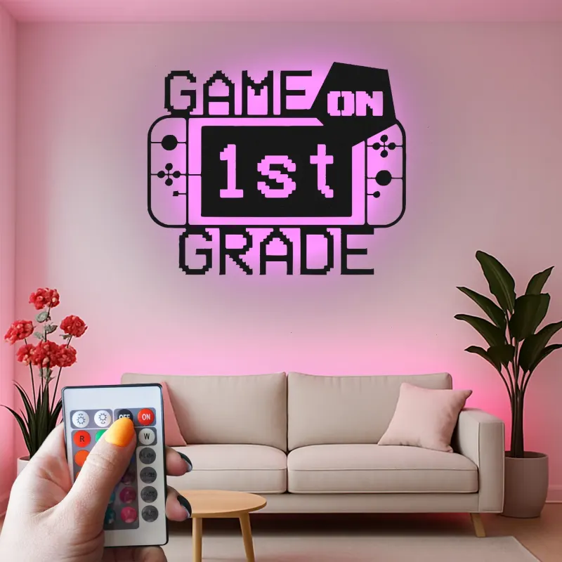 Gamer LED Sign for Wall | Custom 1st Grade Gift | Metal Art for Kids Room | Gaming Decor Light