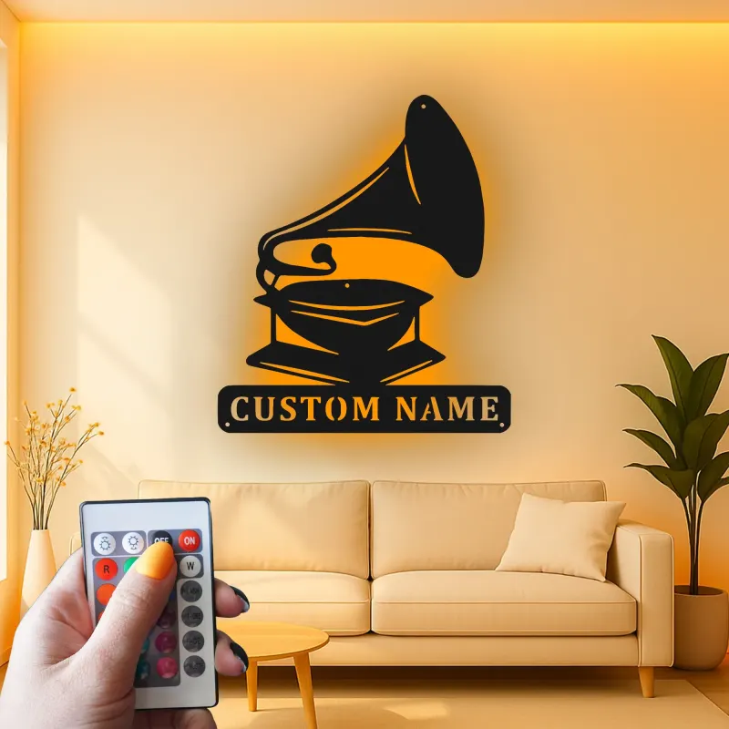 Insegna in metallo LED personalizzata per amante della musica, regalo in stile vintage per la casa 1