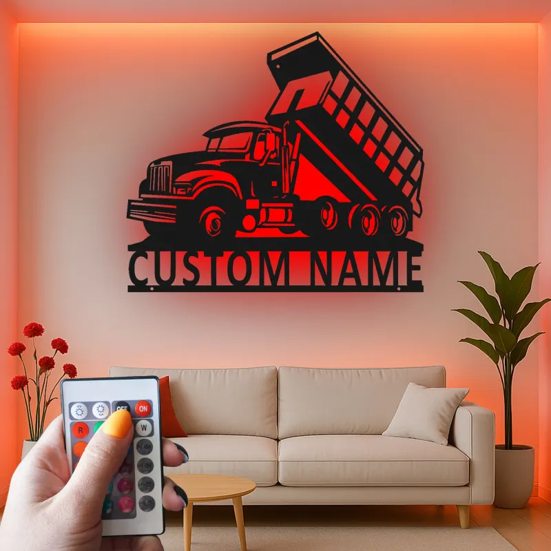 Cartel de metal LED de camión volquete personalizado, regalo para entusiastas de camiones, decoración para garaje u oficina 1