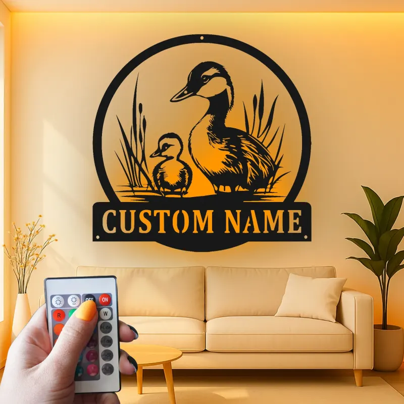 Custom Duck Family Led Light Metal Wall Art Personalized Nature Lover Gift Living Room or Nursery Decor