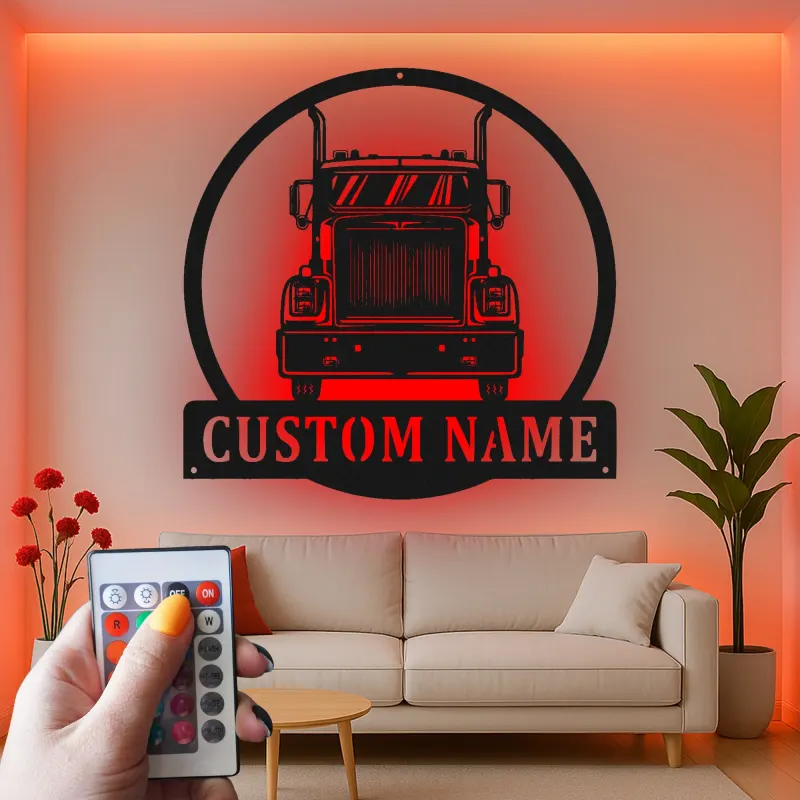 Custom Semi Truck Led Light Metal Wall Art Personalized Gift for Truckers Garage or Man Cave Decor 12
