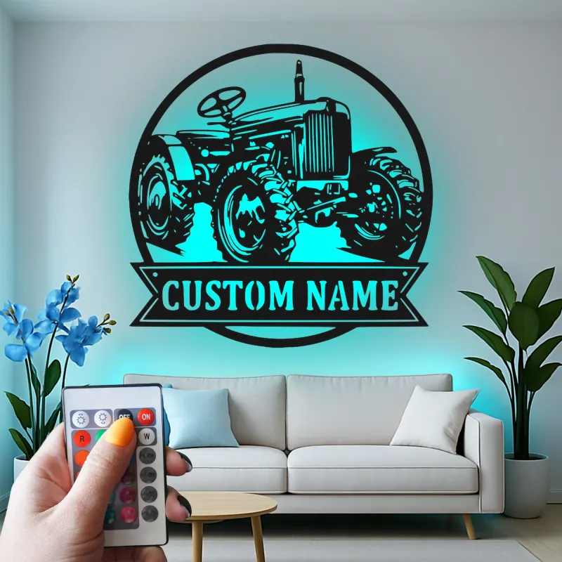Custom Tractor Led Light Metal Wall Art Personalized Farmer Gift Rustic Farmhouse Decor for Barn or Garage
