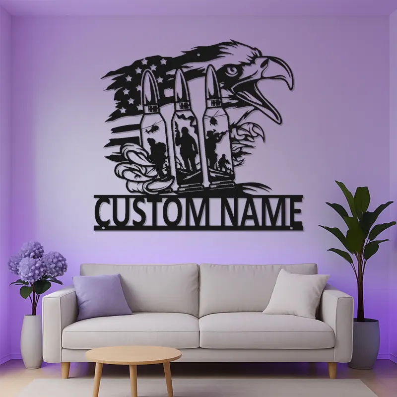 Custom Metal Bald Eagle Wall Art | LED Light Decor | Veteran Gift | Patriotic Home & Office Signage