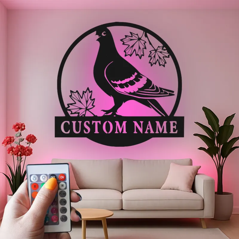 Personalized Pigeon LED Sign | Custom Metal Bird Art | Nature Lover Gift & Home Decor | Realistic Silhouette with Name