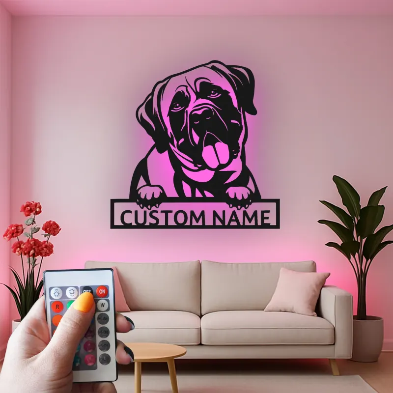 Décoration murale en métal personnalisée pour Mastiff avec rétroéclairage LED, cadeau pour amoureux des chiens, décoration pour salon 2