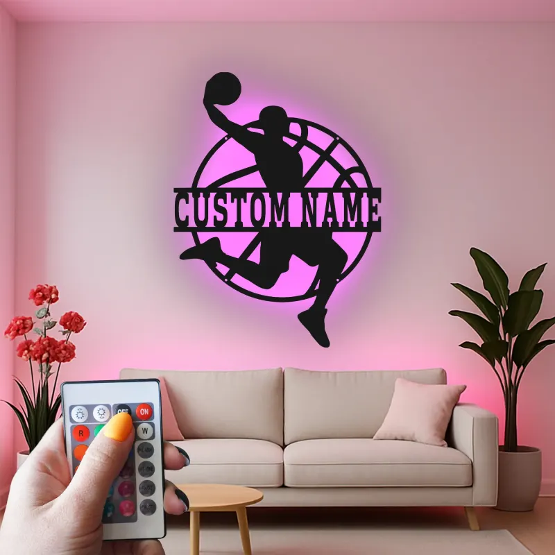 Insegna in metallo LED personalizzata per giocatore di basket - Regalo personalizzato per appassionati di sport e decorazione per sala giochi 1