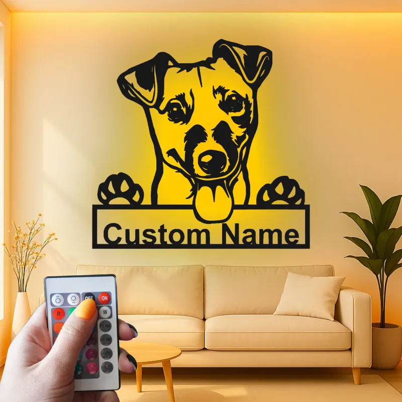 Insegna in metallo personalizzata con luce LED per Jack Russell Terrier, regalo per mamma di cane, decorazione per soggiorno