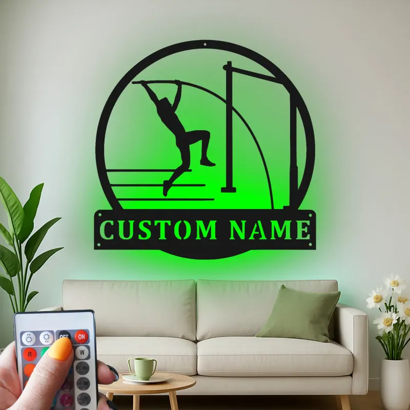 Custom Pole Vault Metal Art | Personalized LED Name Sign for Athletes | Track & Field Wall Decor | Senior Night Gift for Vaulters