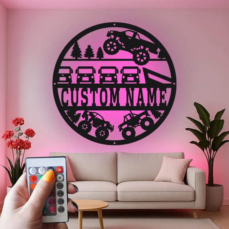 Personalized Monster Truck Sign | LED Metal Wall Art | Custom 4x4 Garage Decor for Man Cave | Off-Road Adventure Gift
