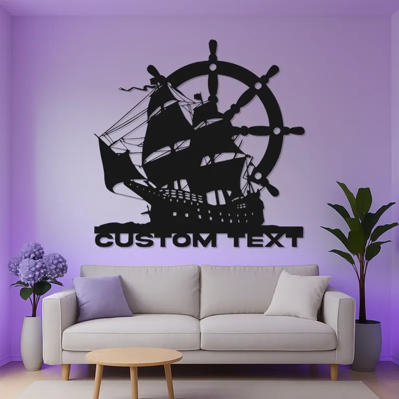 Pirate Ship LED Metal Wall Art | Custom Nautical Sign for Man Cave | Personalized Sailing Vessel Silhouette | Captain's Office Decor