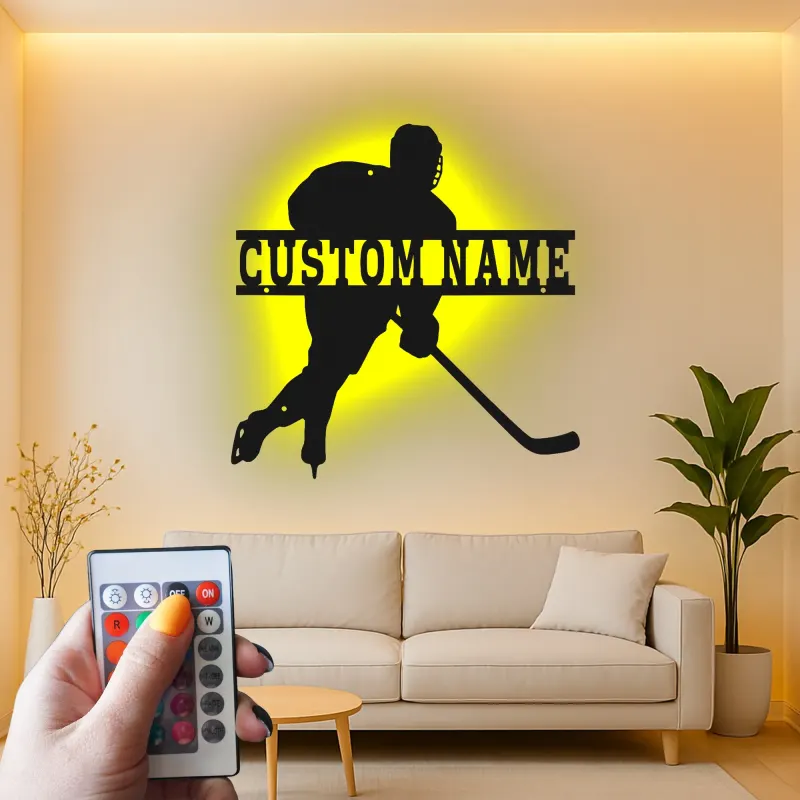 Personalisierte Hockey Spieler LED-Schild | Individuelle Namens Metall-Wandkunst | Spielzimmer Dekor & Geschenk für Athleten