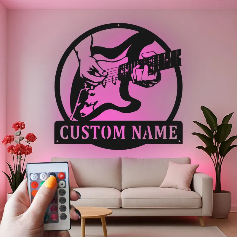Custom Guitar Player LED Sign | Personalized Metal Wall Art for Music Room & Studio Decor | Gift for Musician