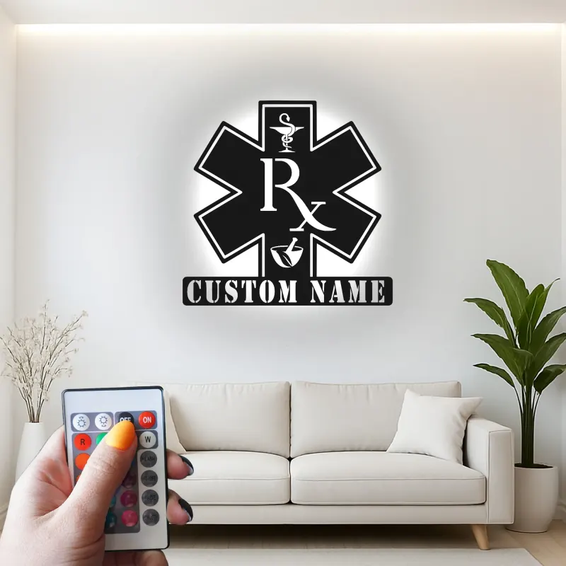Personalisierte Apotheker-LED-Schild | Individuelle Metall-RX-Wandkunst | Apotheken-Dekor & Geschenk für medizinische Fachkräfte