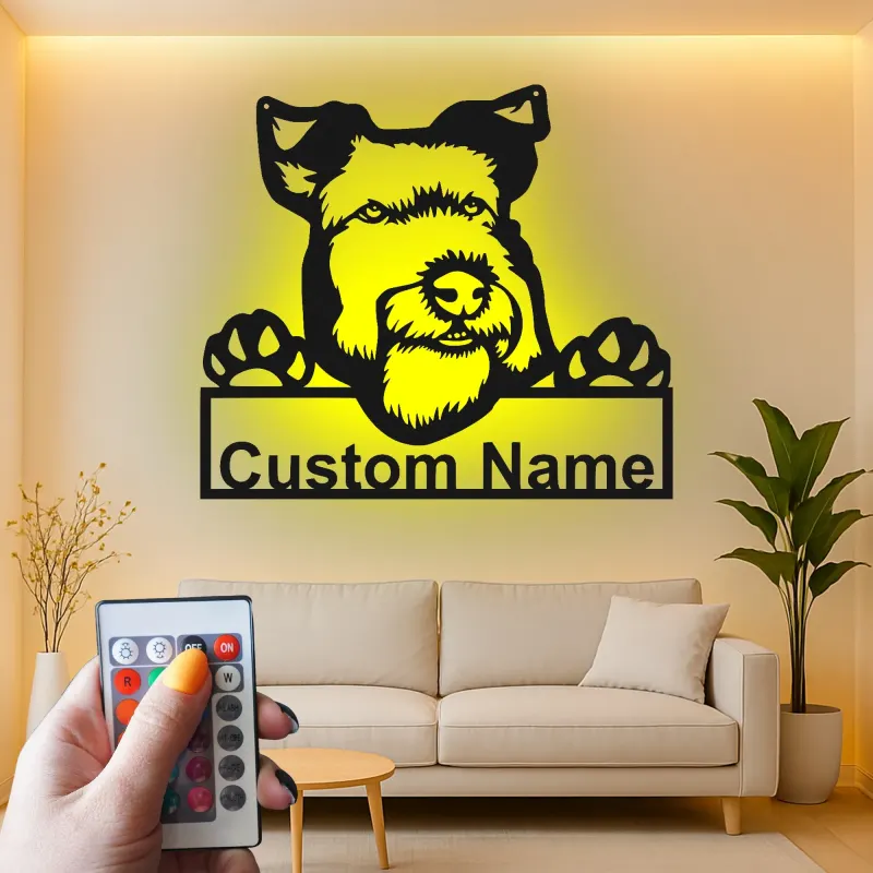 Cartel de metal LED de Schnauzer personalizado, regalo para amantes de los perros, decoración para el salón 1