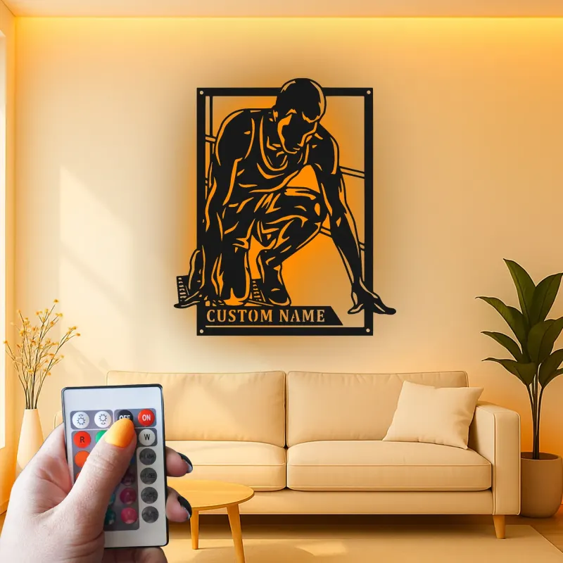 Runner LED Metal Wall Art | Personalized Sprinter Sign | Custom Track Athlete Gift | Modern Sports Decor for Room