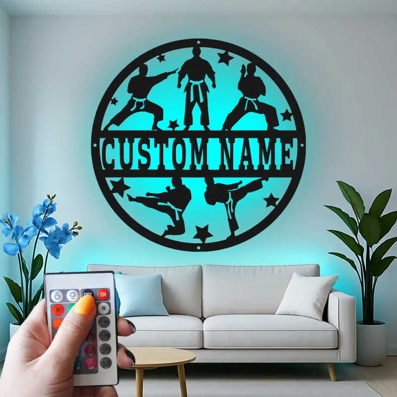Personalized Karate Sign | Martial Arts LED Metal Wall Art | Custom Dojo Decor for Fighters | Gift for Martial Artist