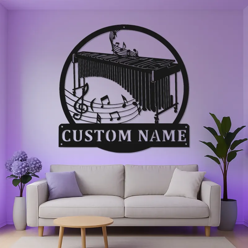 Arte Murale LED Personalizzata per Marimba | Insegna in Metallo Musicale Personalizzata | Regalo per Musicista e Decorazione per Studio