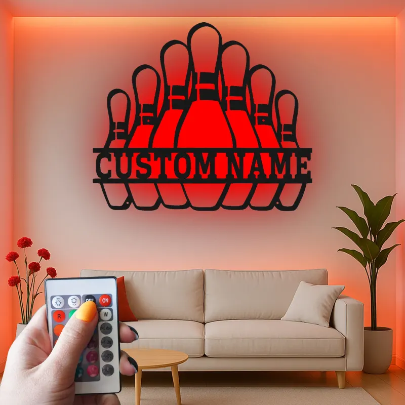 Cartel de metal LED personalizado para pines de boliche, regalo para bolichistas, decoración de sala de juegos
