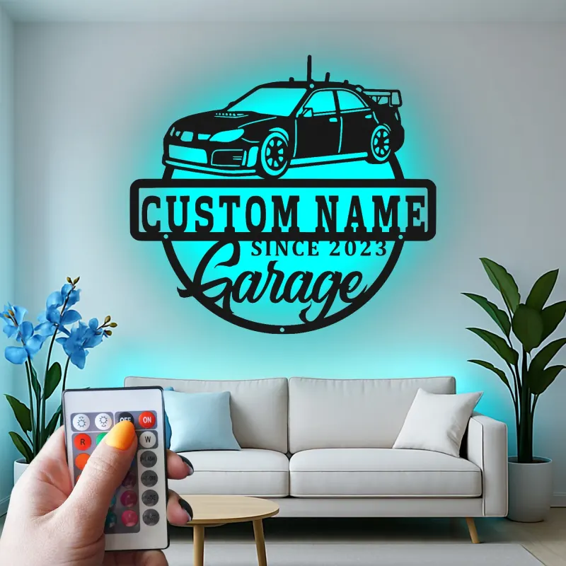 Personalisierte LED-beleuchtete Metall-Wandkunst für die Garage – Geschenk für Autofans, Garagen-Dekoschild
