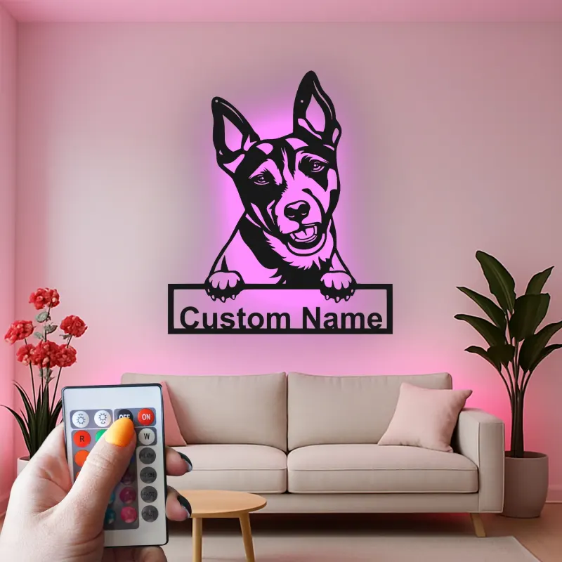 Personalisierte LED-beleuchtete Metall-Wandkunst mit Hundemotiv – Geschenk für Haustiereltern, Wohn- oder Eingangsbereich-Deko