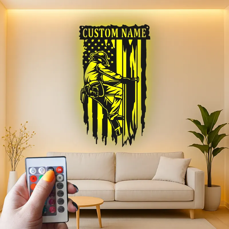 Custom Firefighter Metal Art | Personalized LED Name Sign for Firehouse Decor | Patriotic Wall Decor | Gift for Fireman